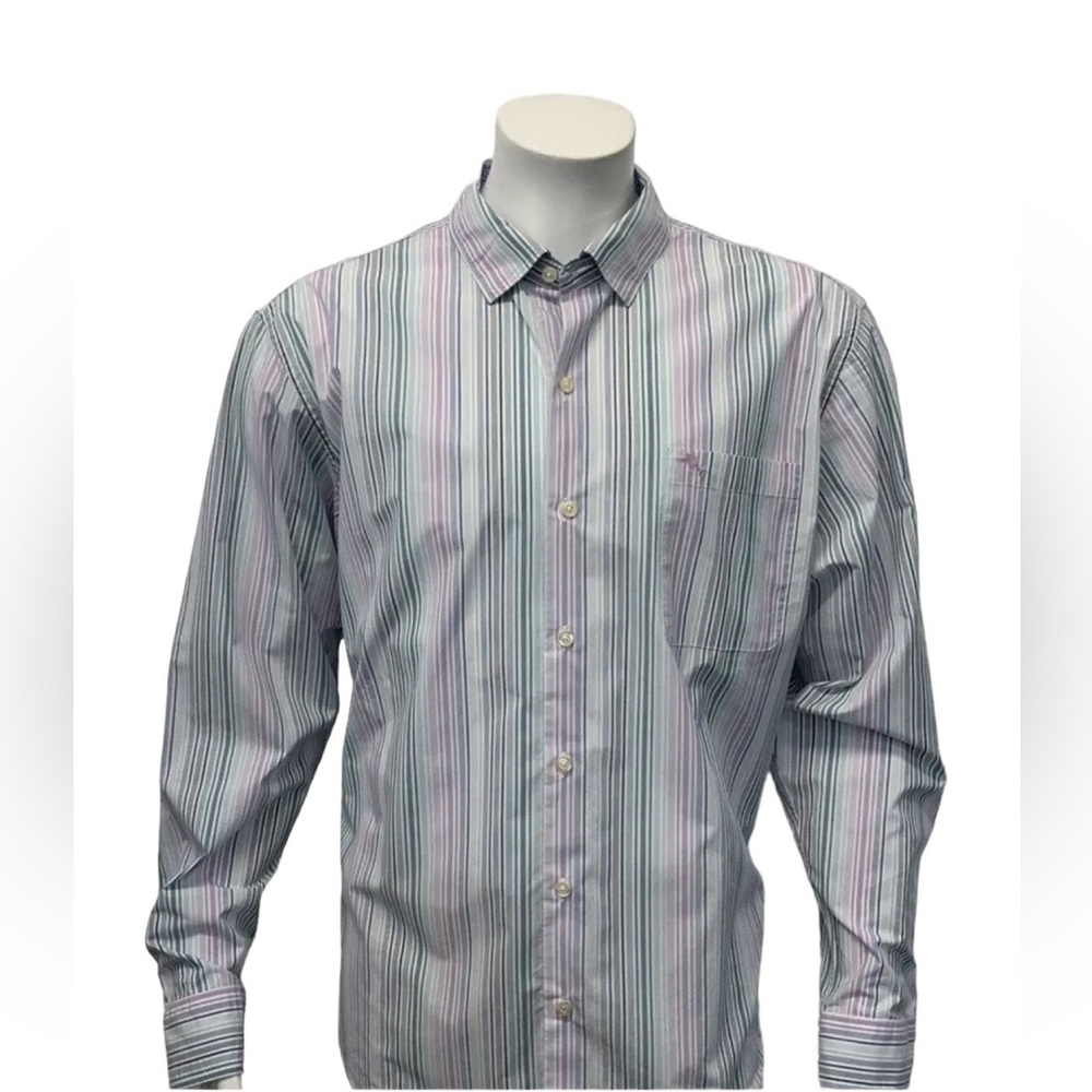Tommy Bahama The Newport Coast White Purple Green Blue Pima Cotton Shirt Size XL